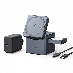 Anker MagSafe 3-in-1 Wireless Charger Stand, 15W Fast Charge, Foldable Anker MagSafe 3-in-1 Wireless Charger Stand, 15W Fast Charge, Foldable